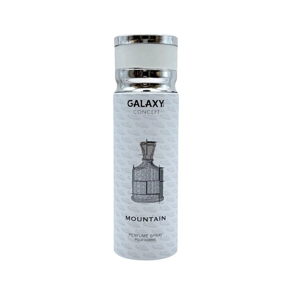 Silver en witte cilindervormige mountain bodyspray voor unisex met metalen dop van galaxy plus concept