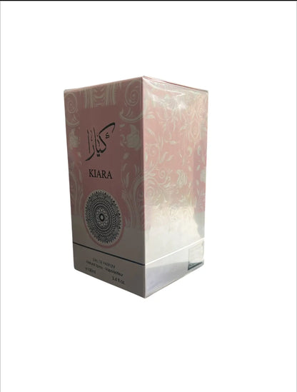 Roze en zilveren bloemenpatroon doos voor kiara parfum product kiara for her door fc